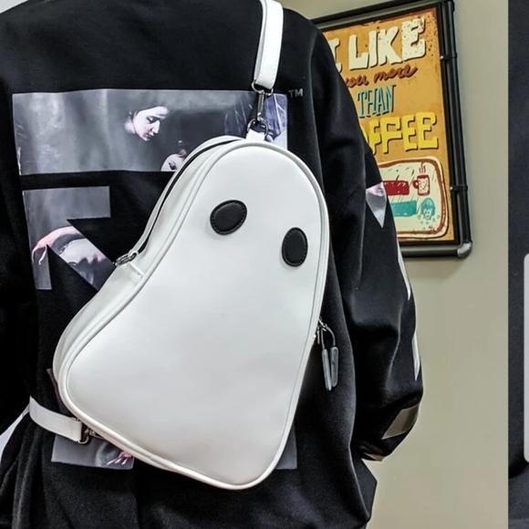 Ghosts Handbags - White Ghost Halloween Design Faux Leather Sling Bag! New!